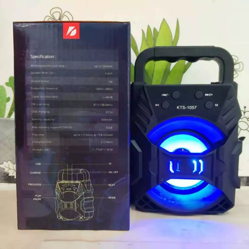 Loa Bluetooth mini KTS-1057 nhỏ gọn âm thanh siêu hay đèn led nhấp nháy Hỗ trợ cắm thẻ nhớ, USB